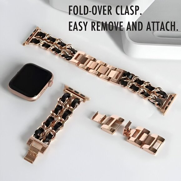 Apple Watch Band Luxury Adjustable Stylish Strap Silver Stainless Chain Rosegold - Picture 5 of 5